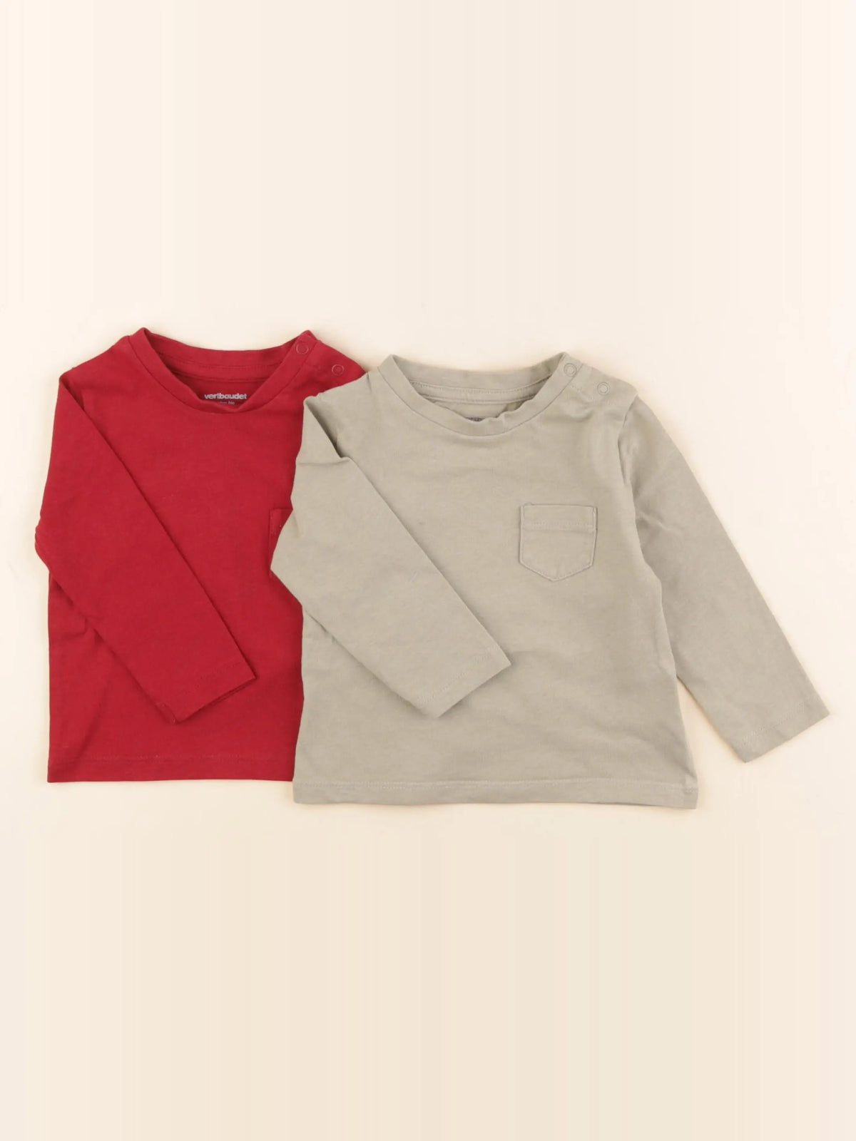 Vertbaudet - lot de 2 tee-shirts rouge, vert - 6 mois