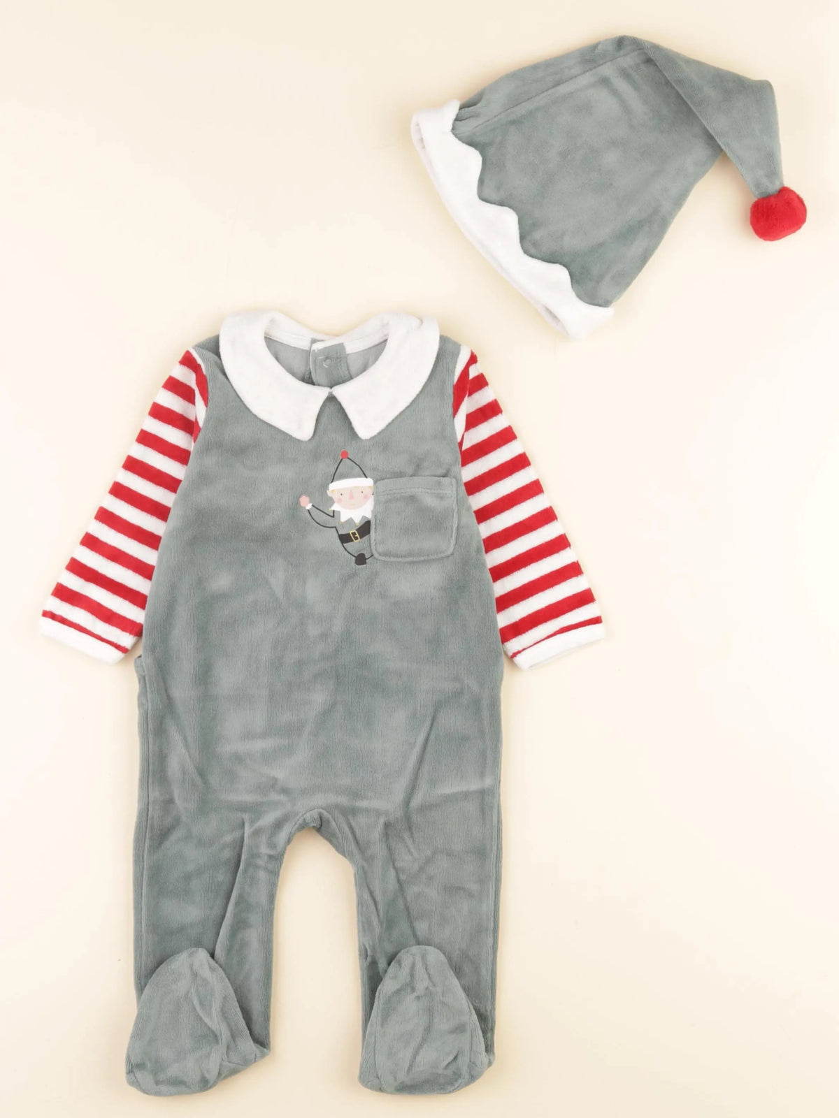 Vertbaudet - pyjama velours rouge, vert - 9 mois
