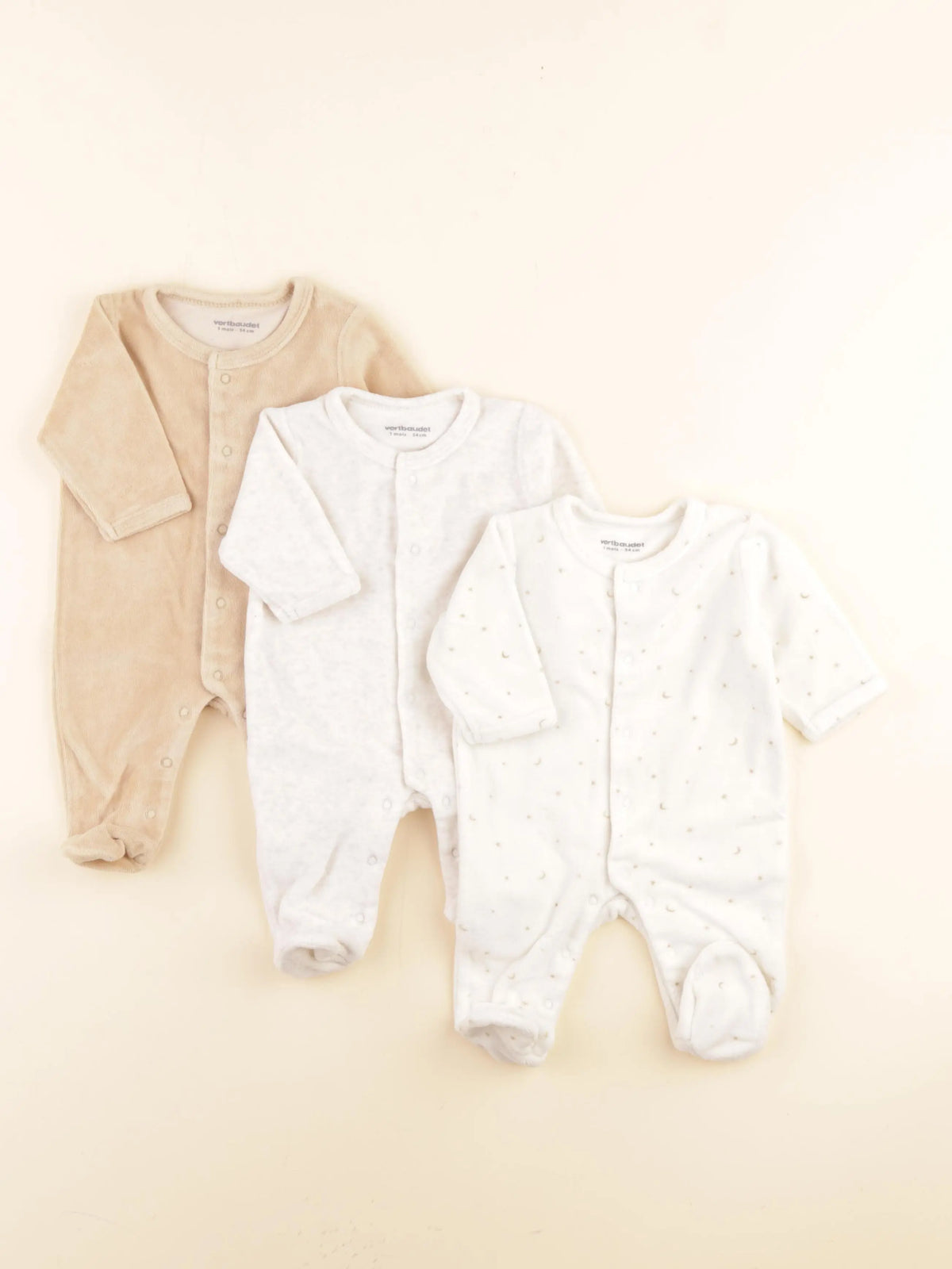 Vertbaudet - pyjama velours marron, blanc - 1 mois