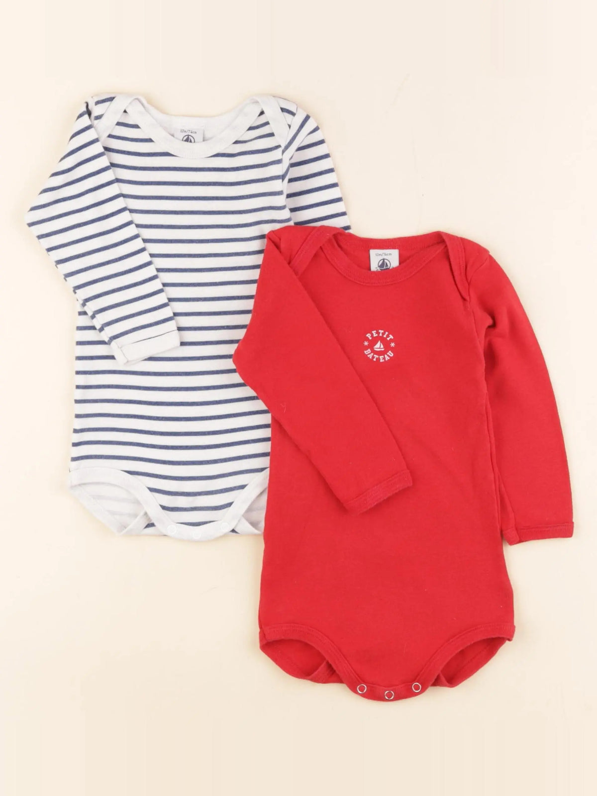 Petit Bateau - lot de 2 bodies en coton rouge - 12 mois