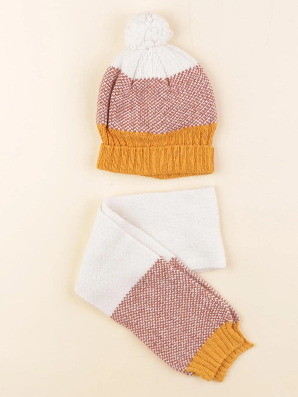 Vertbaudet - ensemble bonnet/écharpe marron, jaune - 12/18 mois