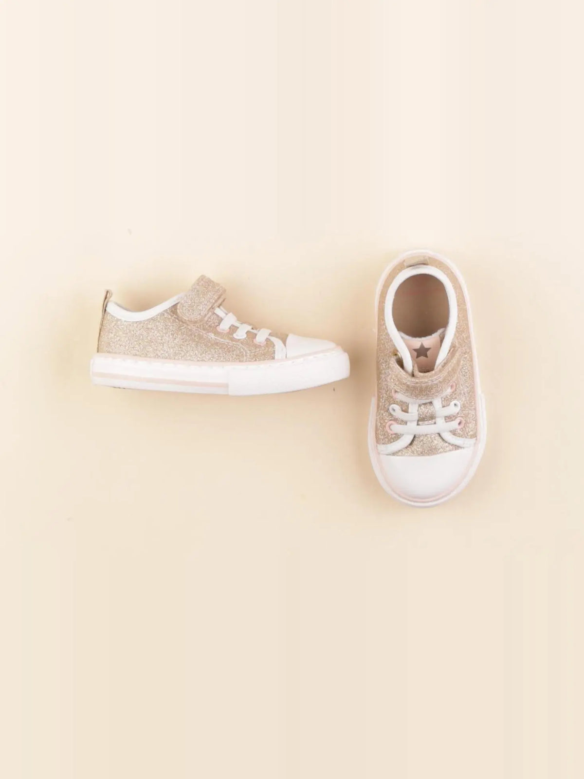 Vertbaudet - tennis à scratch/ lacets blanc, bronze - pointure 23