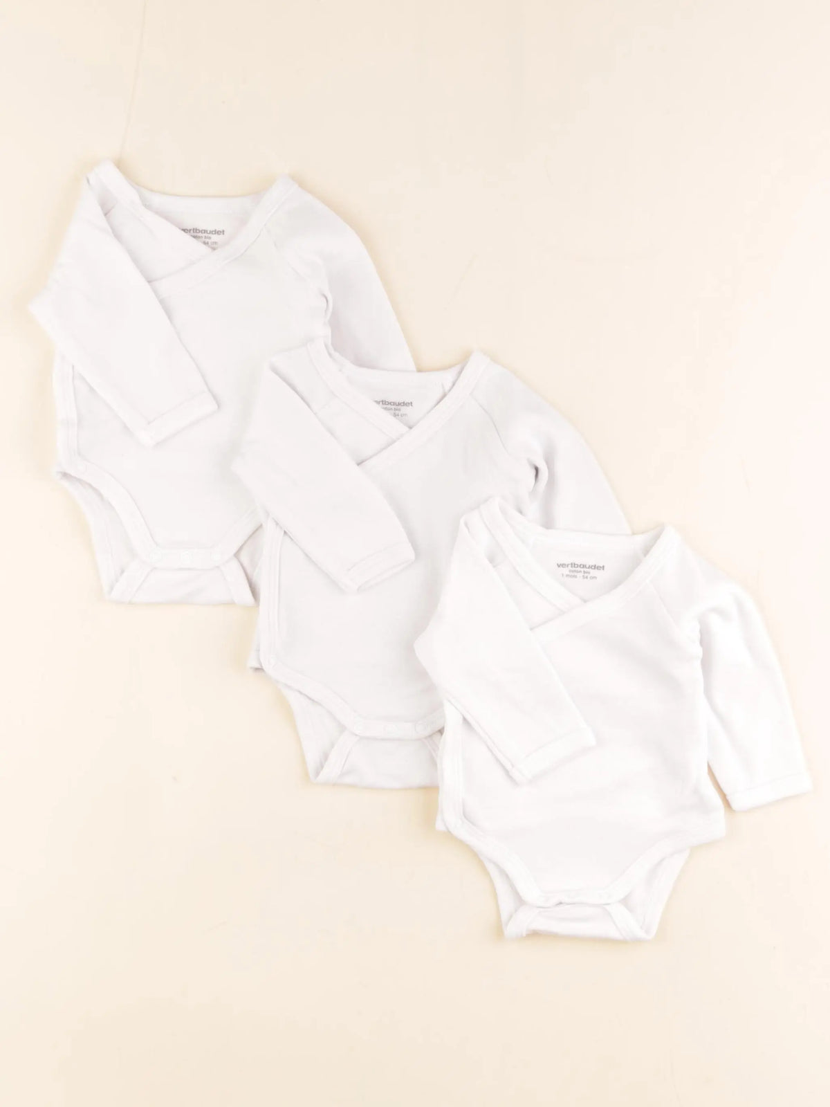 Vertbaudet - lot de 3 bodies en coton blanc - 1 mois
