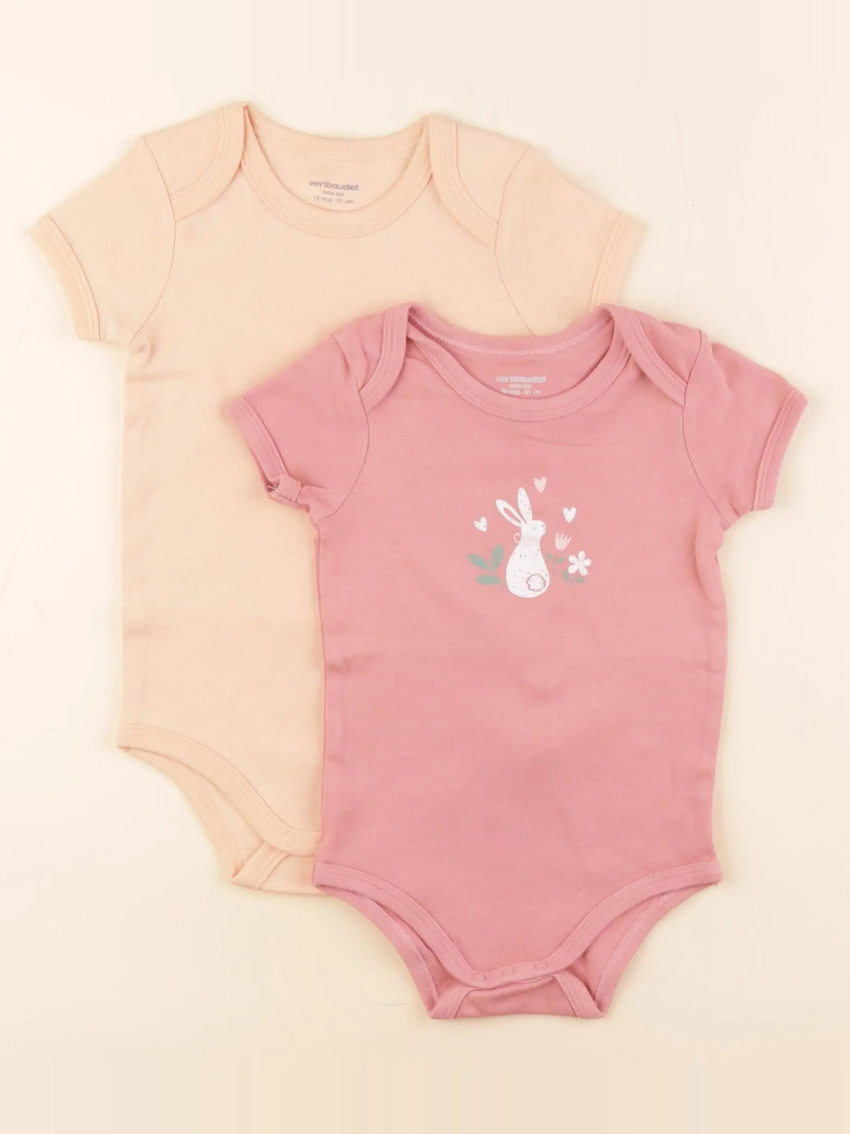Vertbaudet - lot de 2 bodies en coton rose - 18 mois