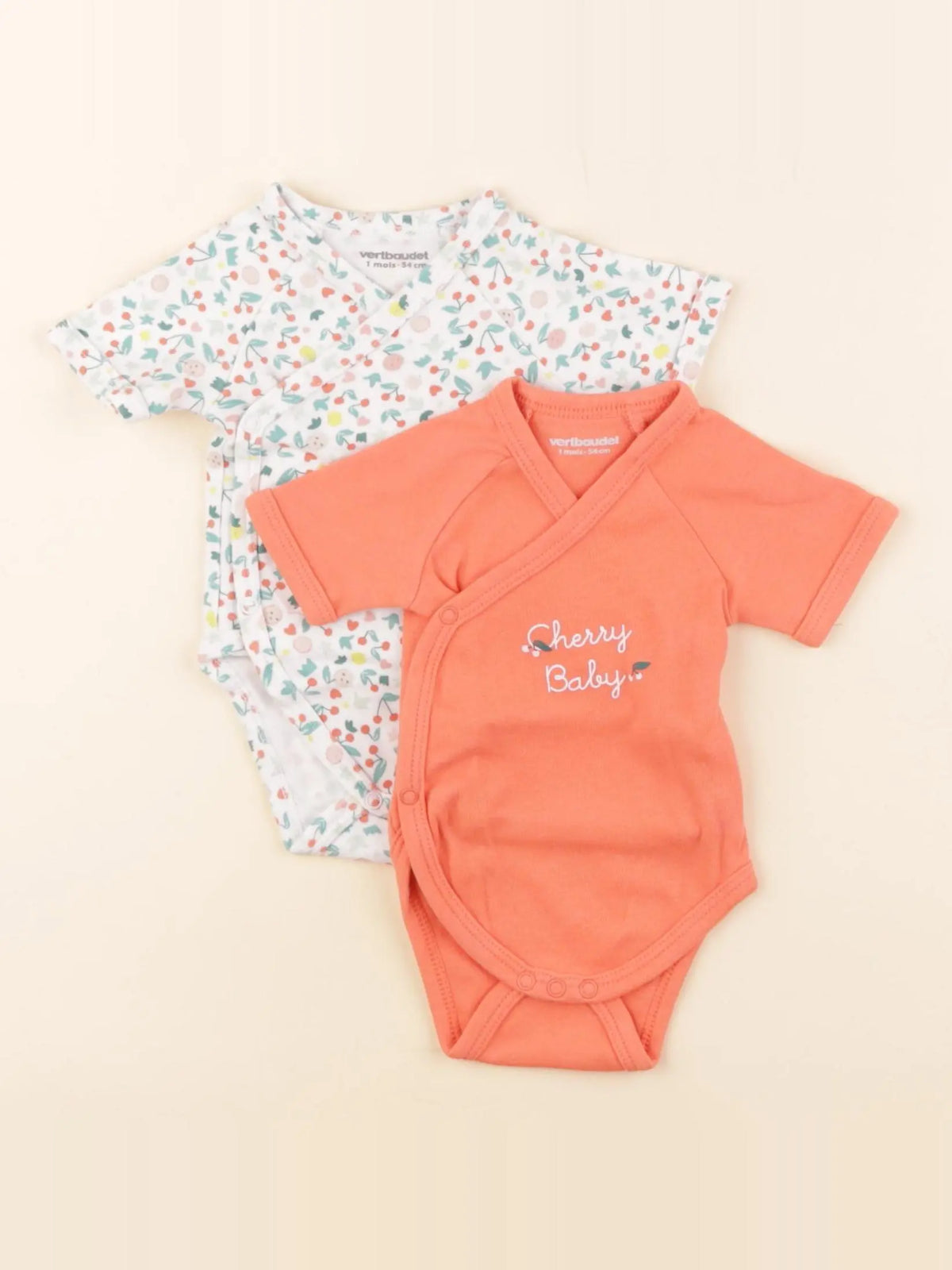 Vertbaudet - lot de 2 bodies en coton orange, multicolore - 1 mois