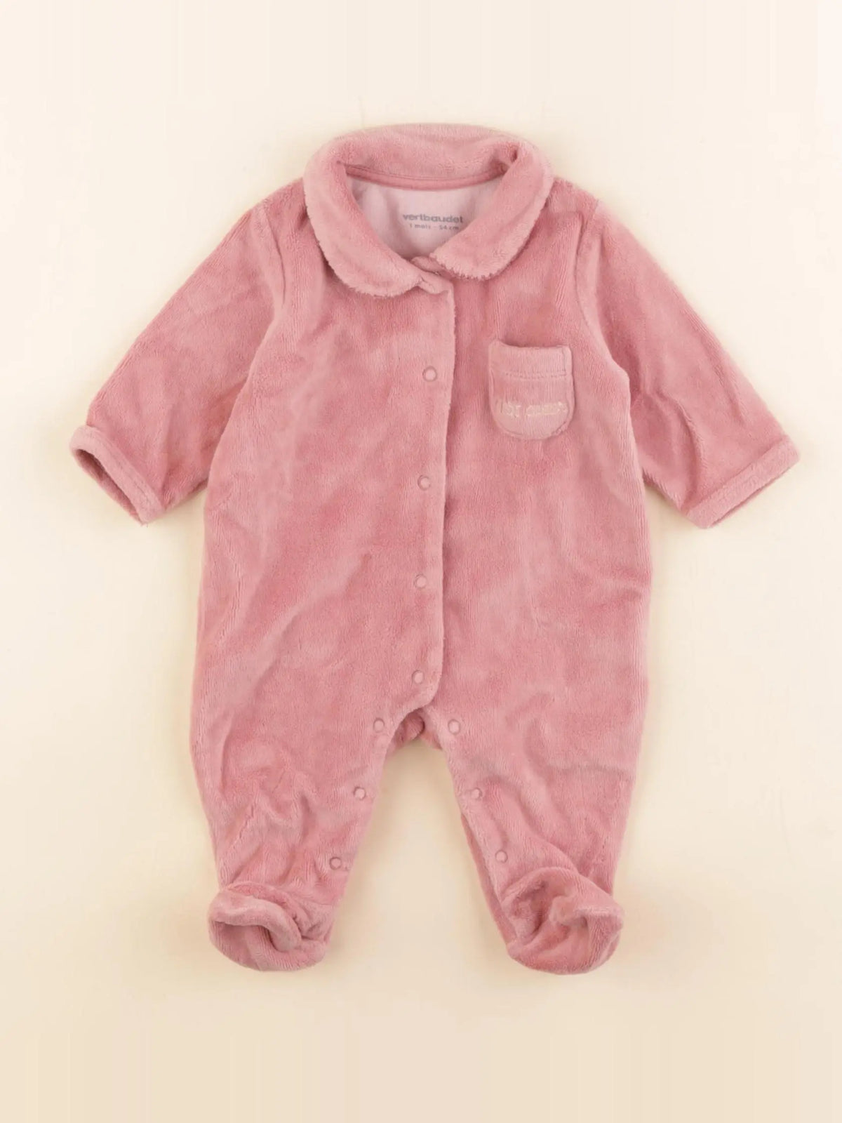 Vertbaudet - pyjama velours rose - 1 mois