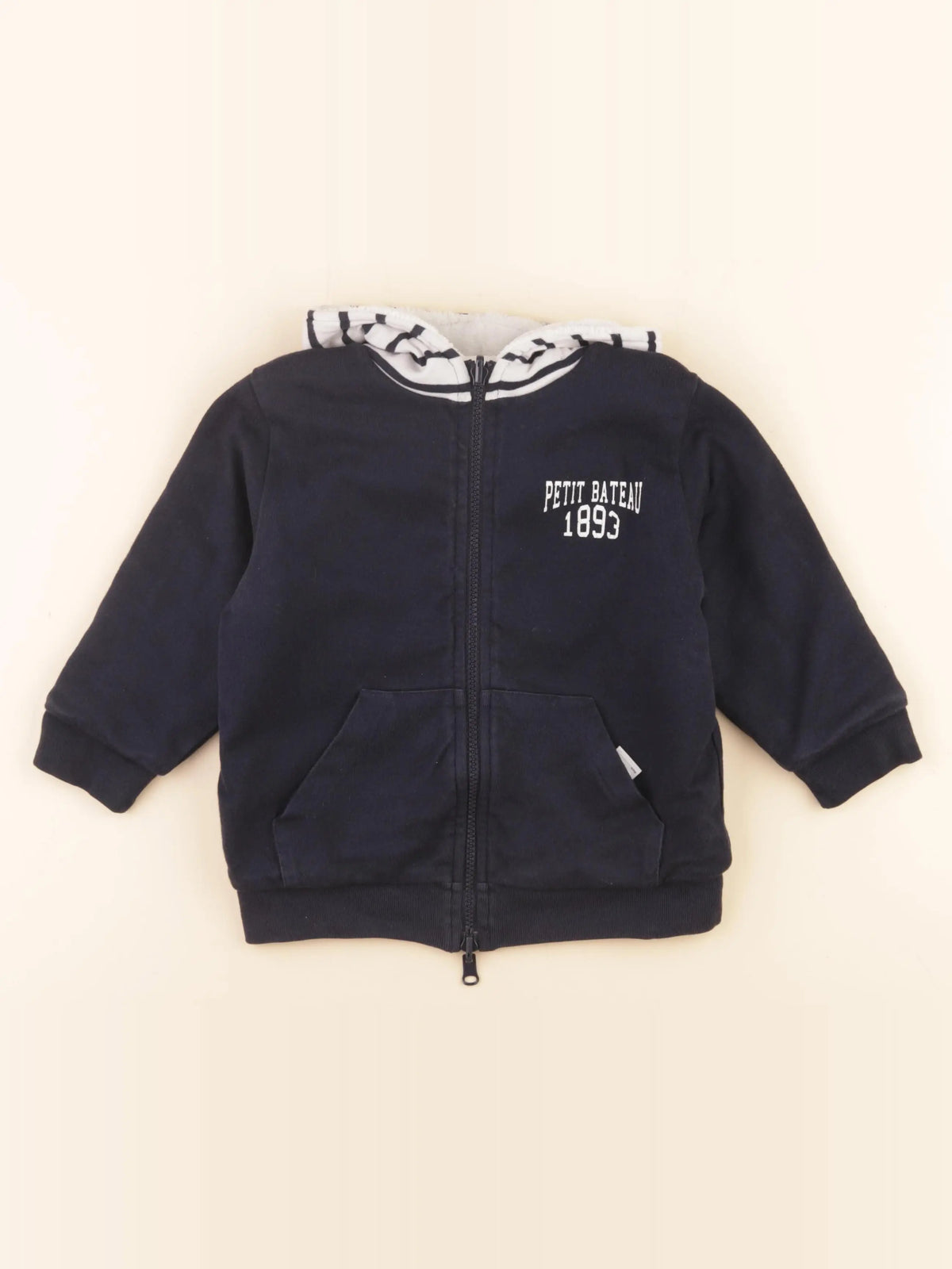 Petit Bateau - sweat réversible bleu, blanc - 4 ans