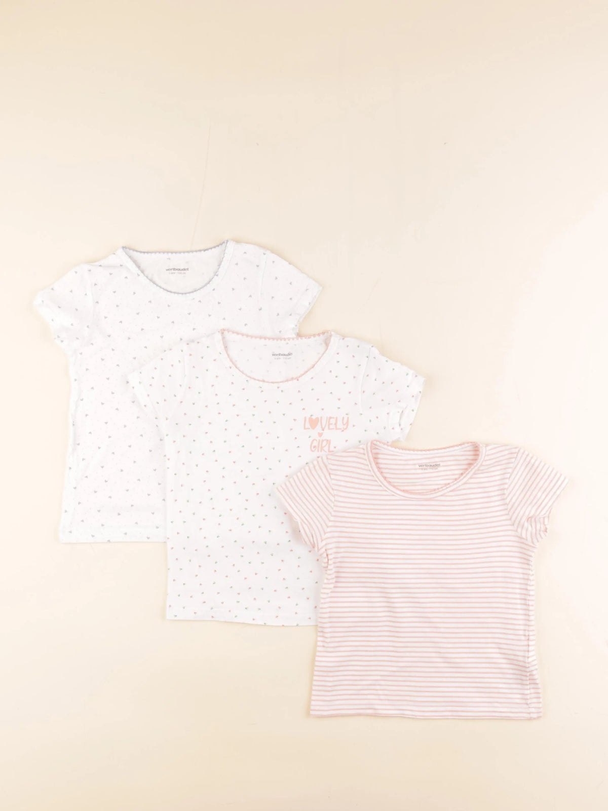 Vertbaudet - lot de 3 maillots de corps rose, blanc - 5 ans