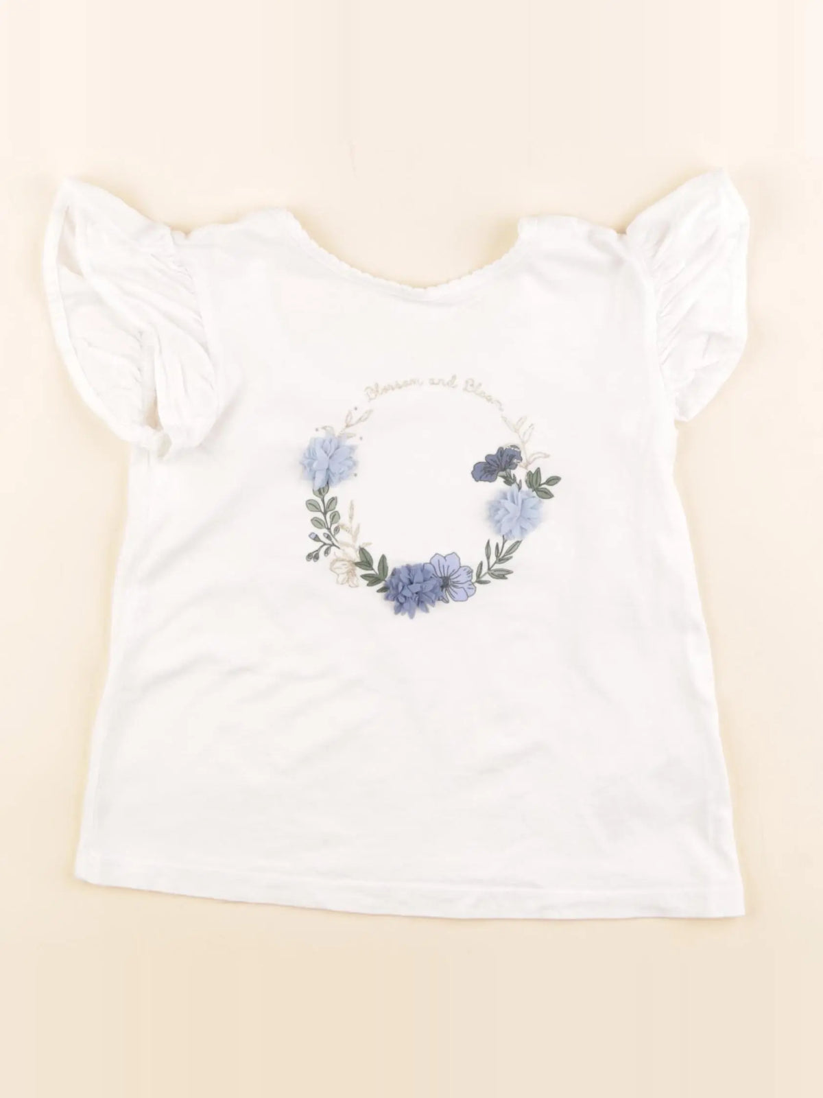 Vertbaudet - tee-shirt blanc, bleu - 4 ans