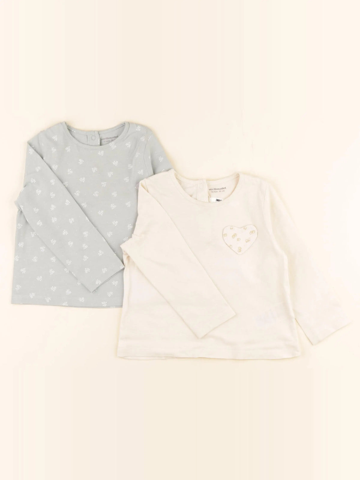 Vertbaudet - lot de 2 tee-shirts or, beige, gris - 18 mois