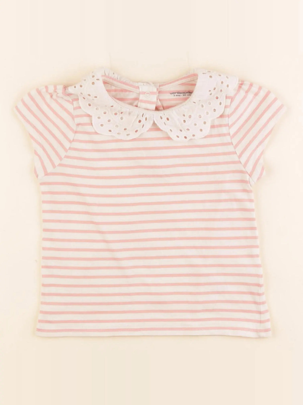 Vertbaudet - tee-shirt beige, rose - 3 ans
