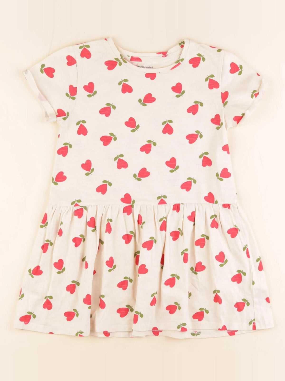 Vertbaudet - robe beige, rouge - 6 ans