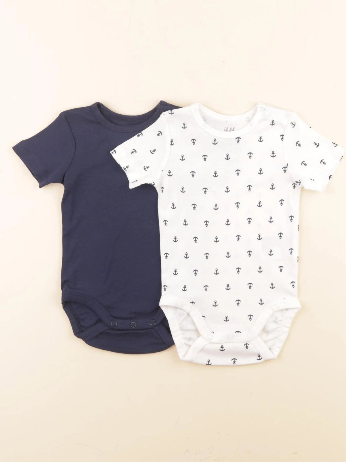 H&M - lot de 2 bodies en coton bleu, blanc - 4/6 mois