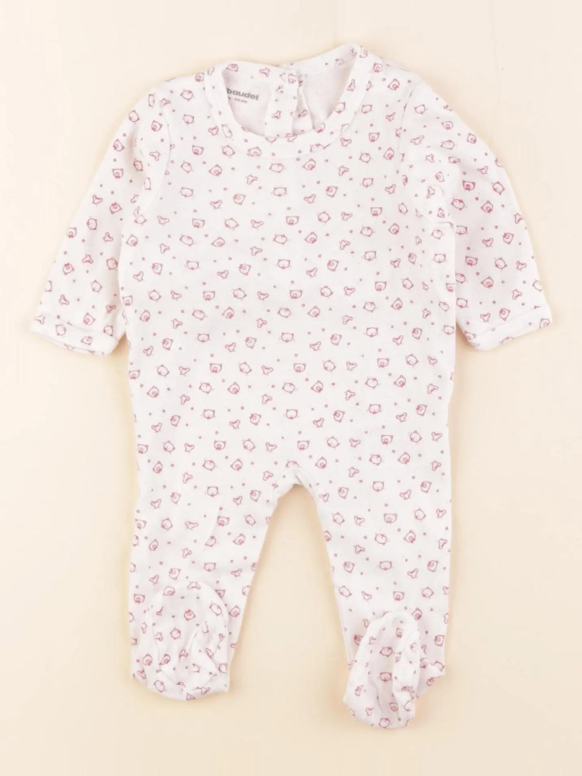 Vertbaudet - pyjama coton blanc, rose - 1 mois