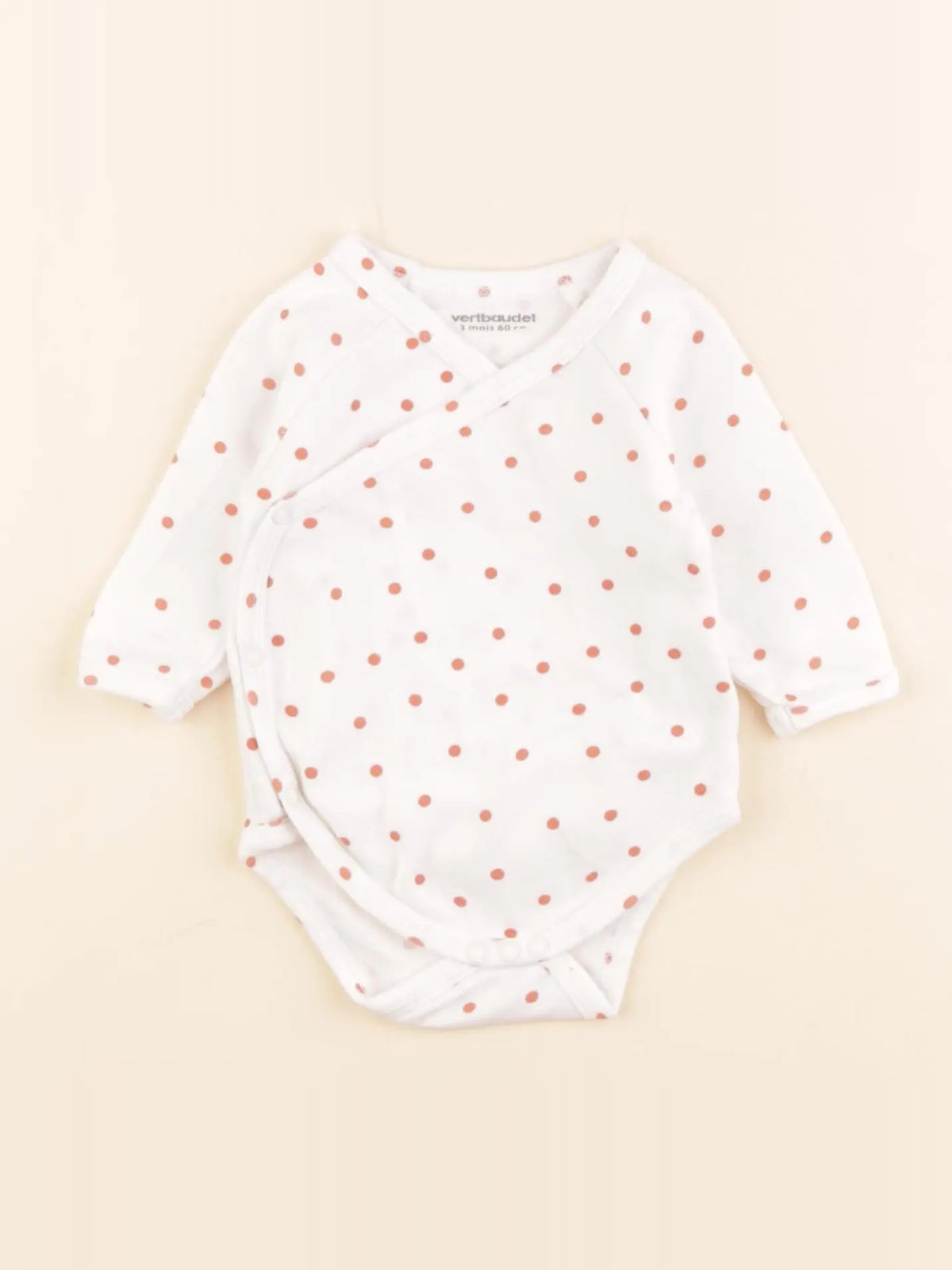Vertbaudet - body blanc, rose - 3 mois