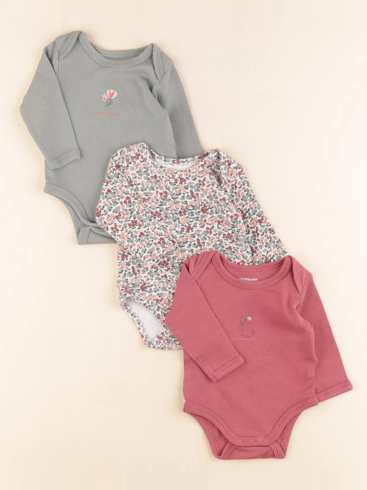 Vertbaudet - lot de 3 bodies en coton multicolore - 3 mois