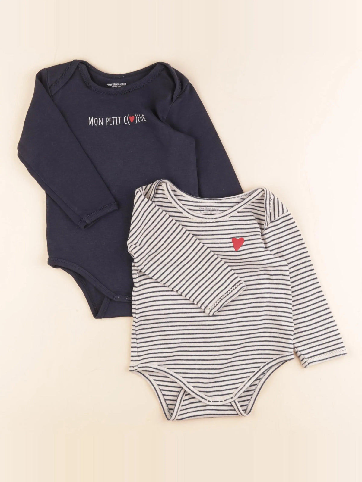 Vertbaudet - lot de 2 bodies en coton bleu - 24 mois