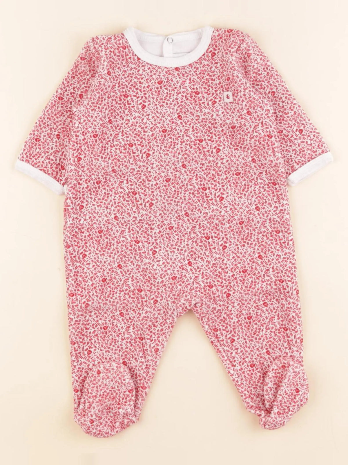 Petit Bateau - pyjama velours blanc, rouge - 3 mois