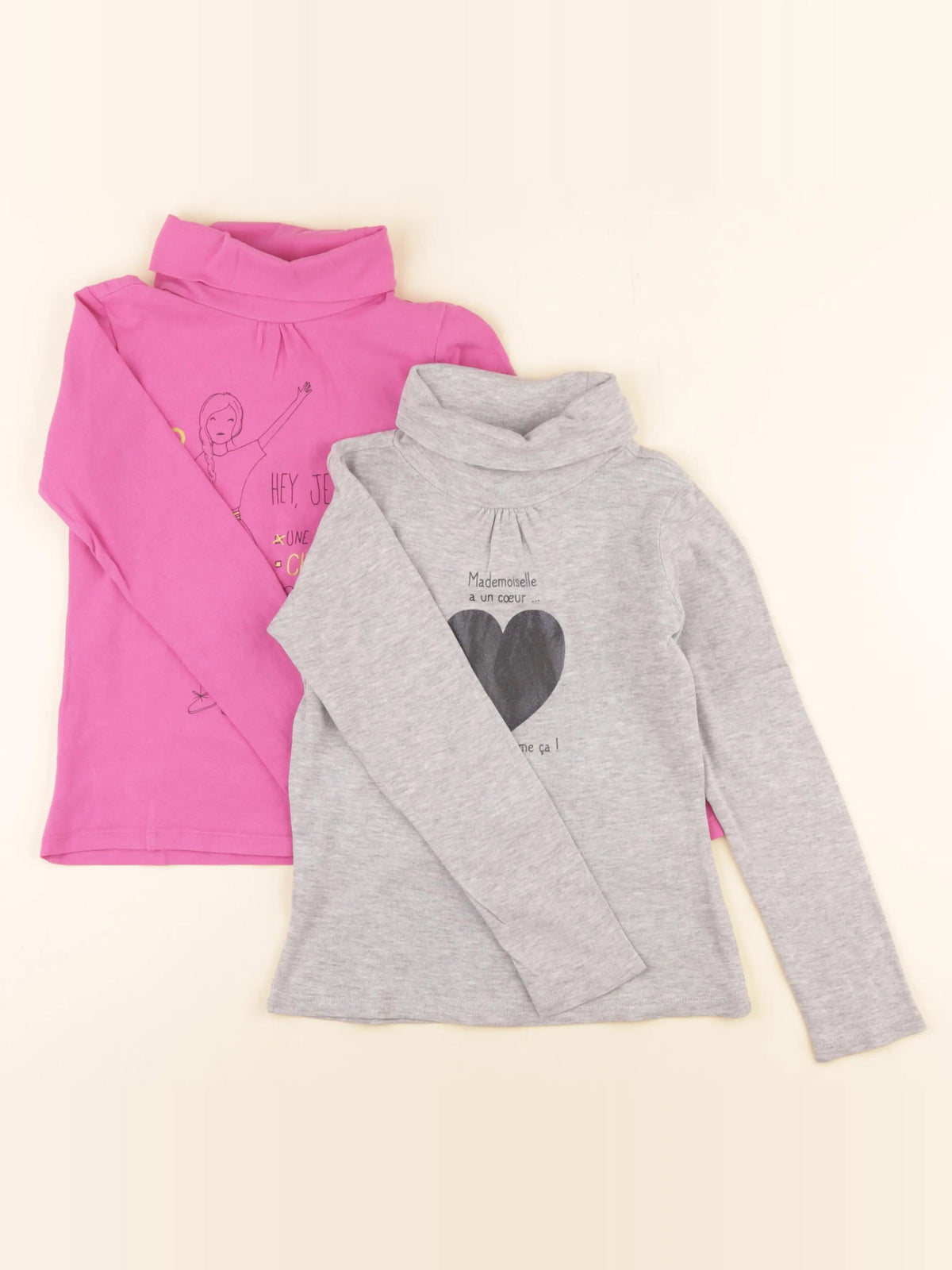 Vertbaudet - lot de 2 sous-pulls gris, rose - 8 ans