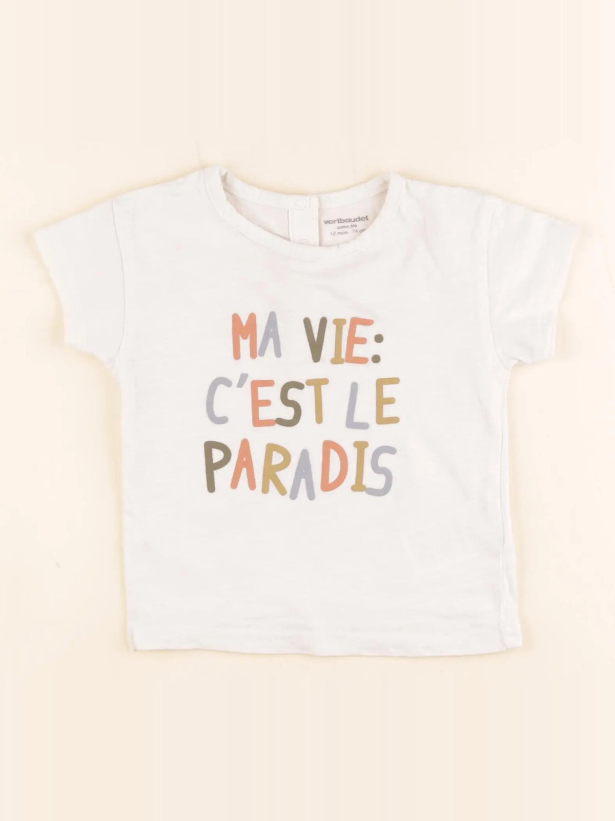 Vertbaudet - tee-shirt beige - 12 mois