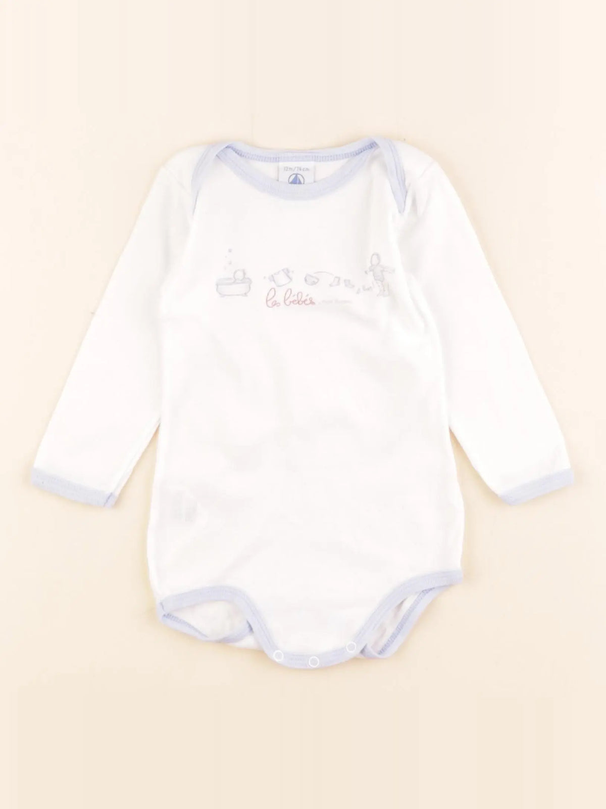 Petit Bateau - body blanc, bleu - 12 mois
