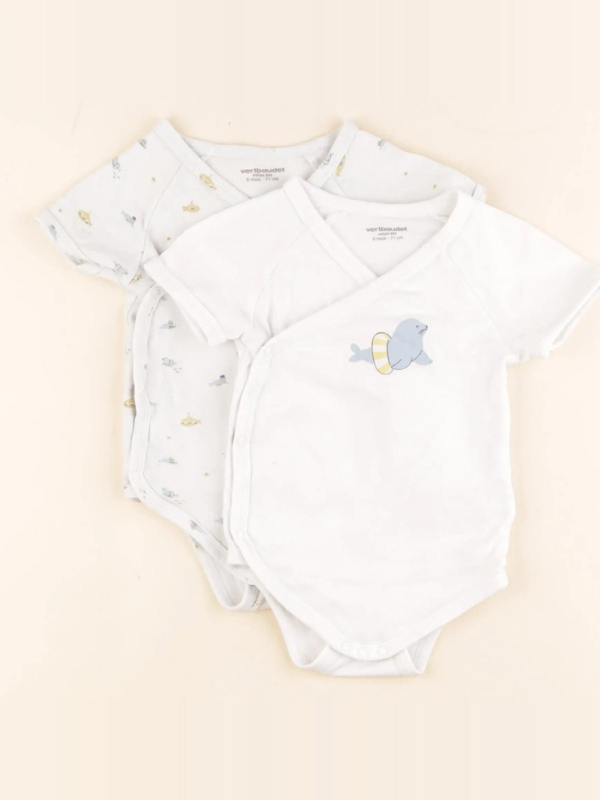 Vertbaudet - lot de 2 bodies en coton blanc - 9 mois