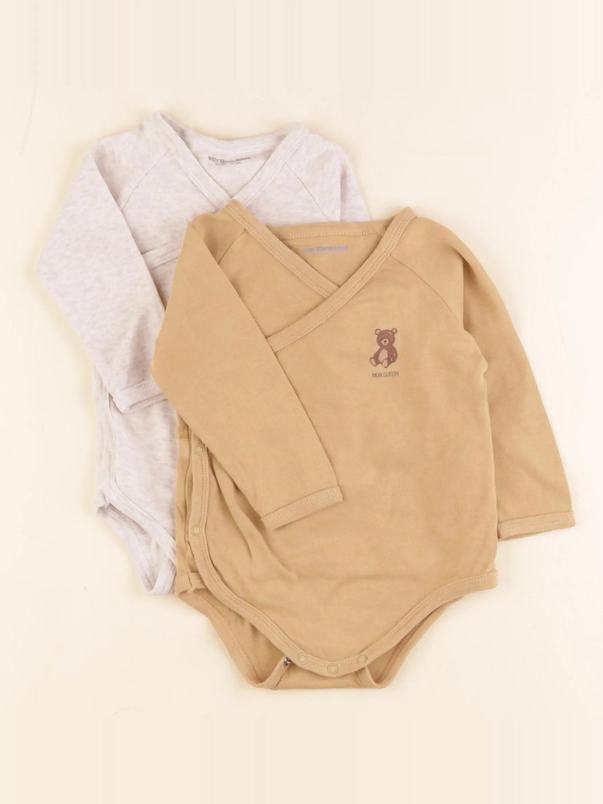 Vertbaudet - lot de 2 bodies en coton beige, jaune - 9 mois