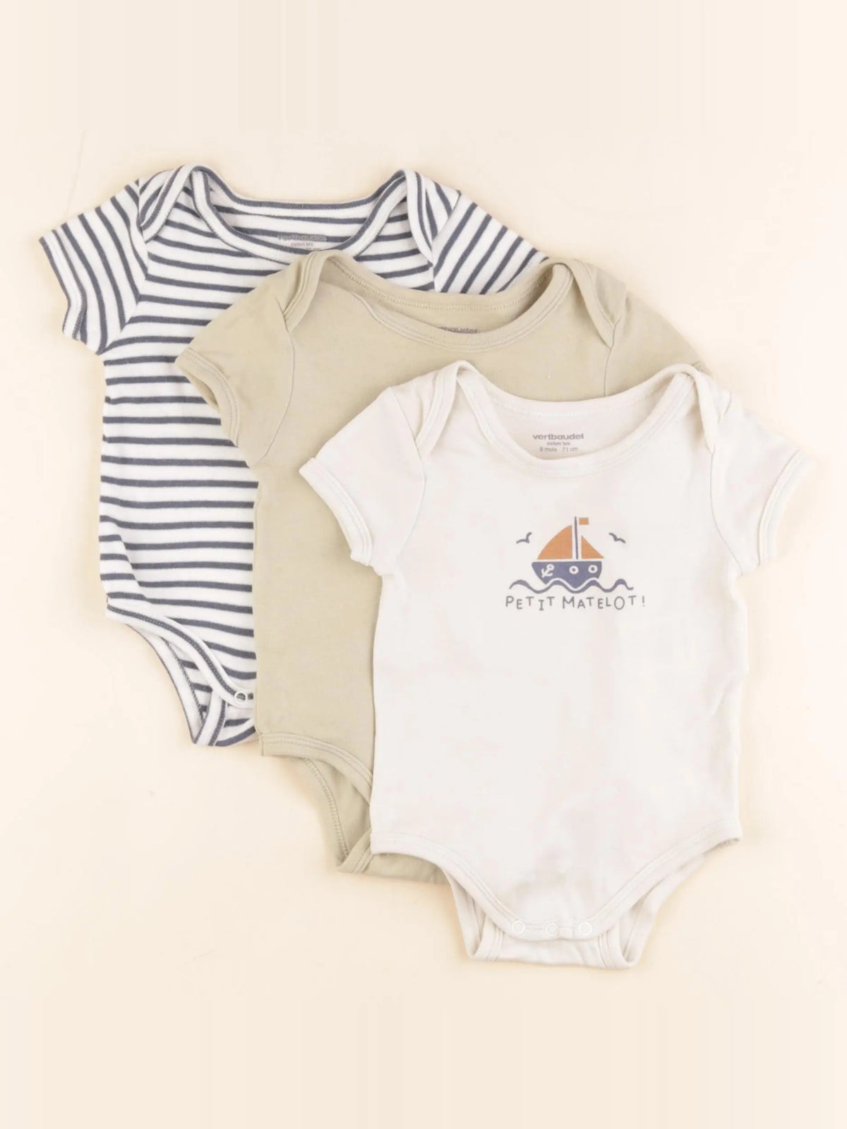 Vertbaudet - lot de 3 bodies en coton multicolore - 9 mois