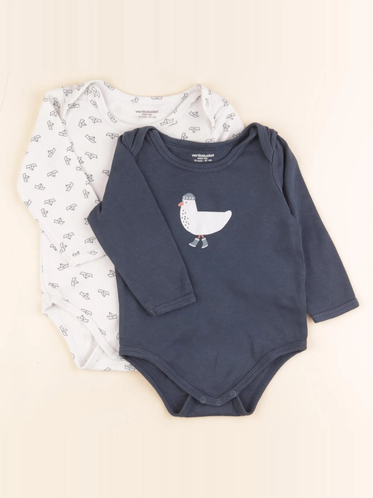 Vertbaudet - lot de 2 bodies en coton blanc, bleu - 18 mois