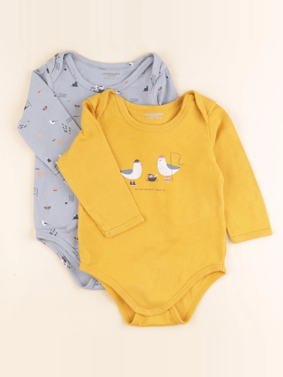 Vertbaudet - lot de 2 bodies en coton jaune, bleu - 18 mois