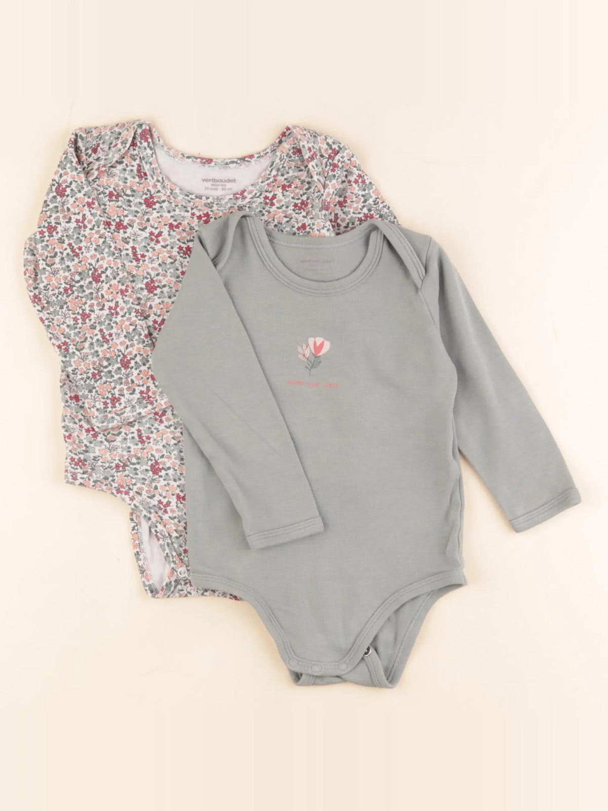 Vertbaudet - lot de 2 bodies en coton bleu, rose - 2 ans