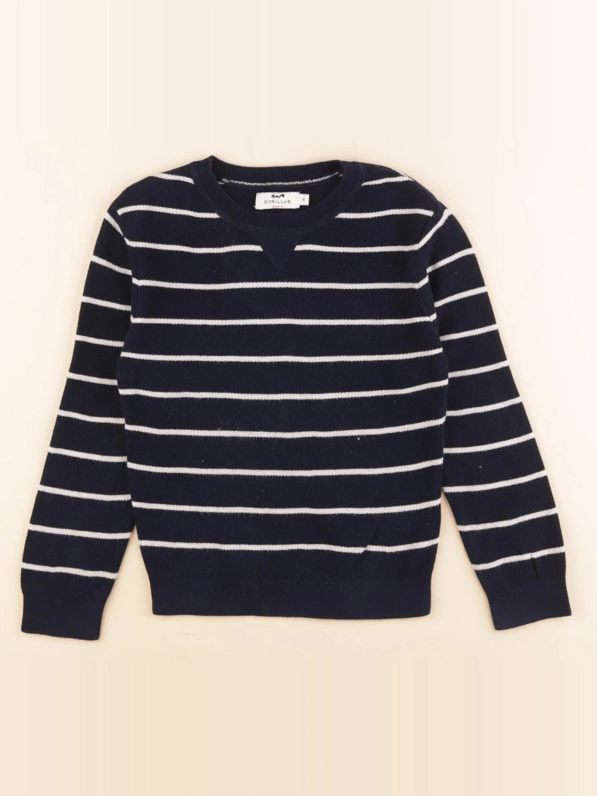 Cyrillus - pull bleu, blanc - 6 ans