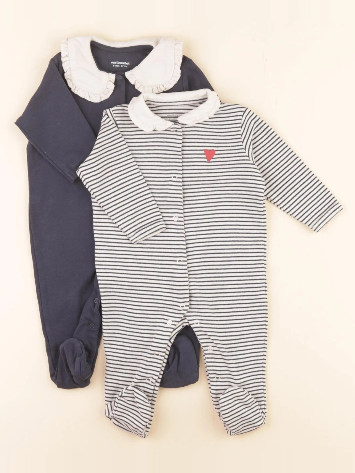 Vertbaudet - lot de 2 pyjamas coton bleu - 6 mois