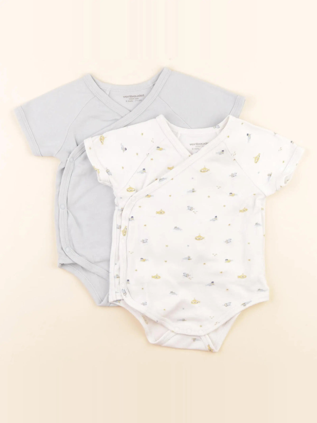 Vertbaudet - lot de 2 bodies en coton bleu, blanc - 9 mois