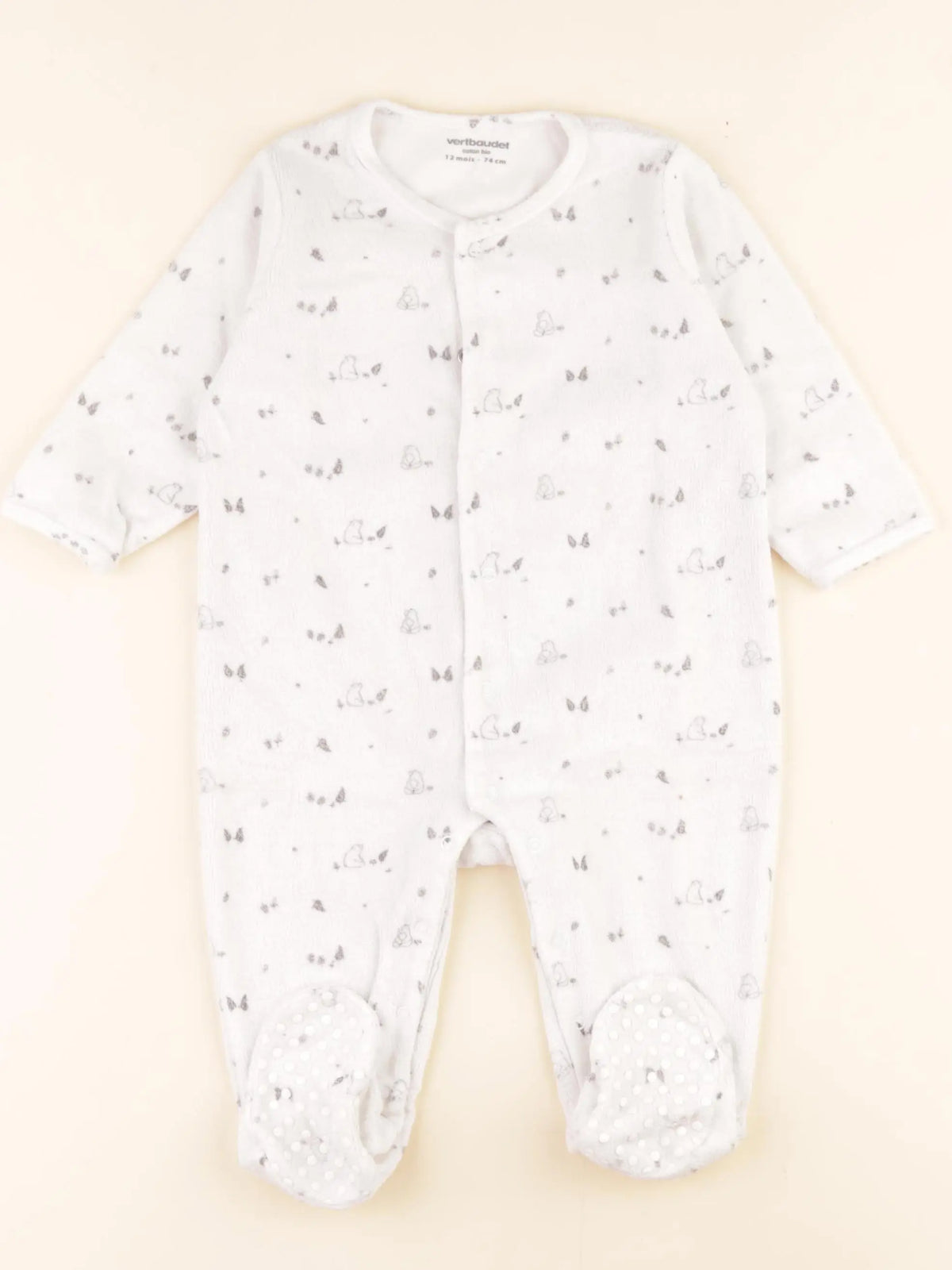 Vertbaudet - pyjama velours blanc, gris - 12 mois