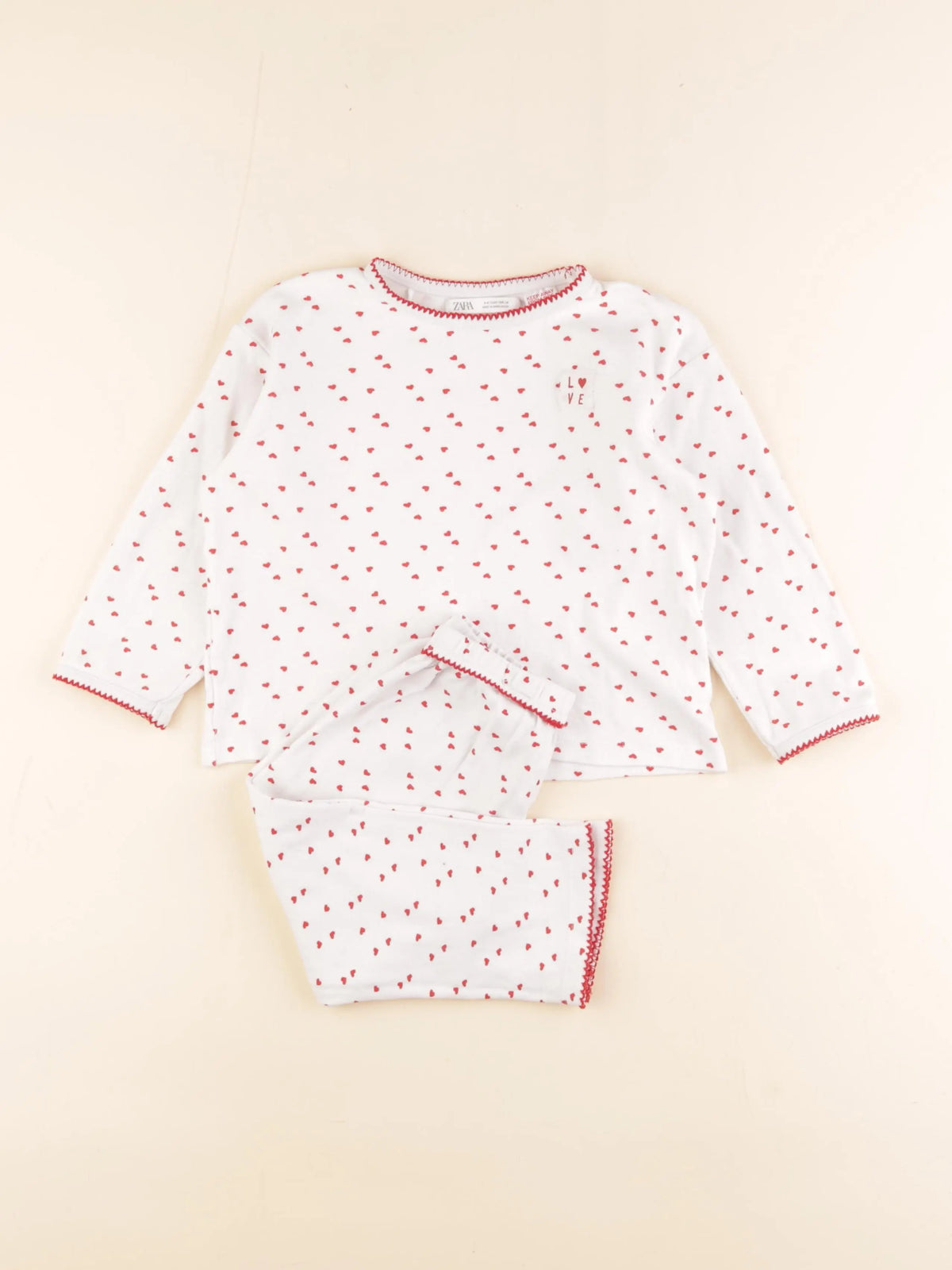 Zara - pyjama coton blanc, rouge - 3/4 ans