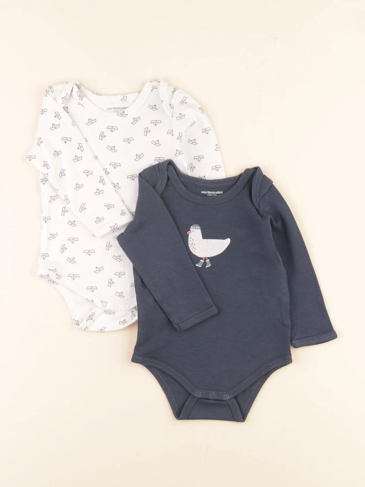 Vertbaudet - lot de 2 bodies en coton bleu, blanc - 9 mois