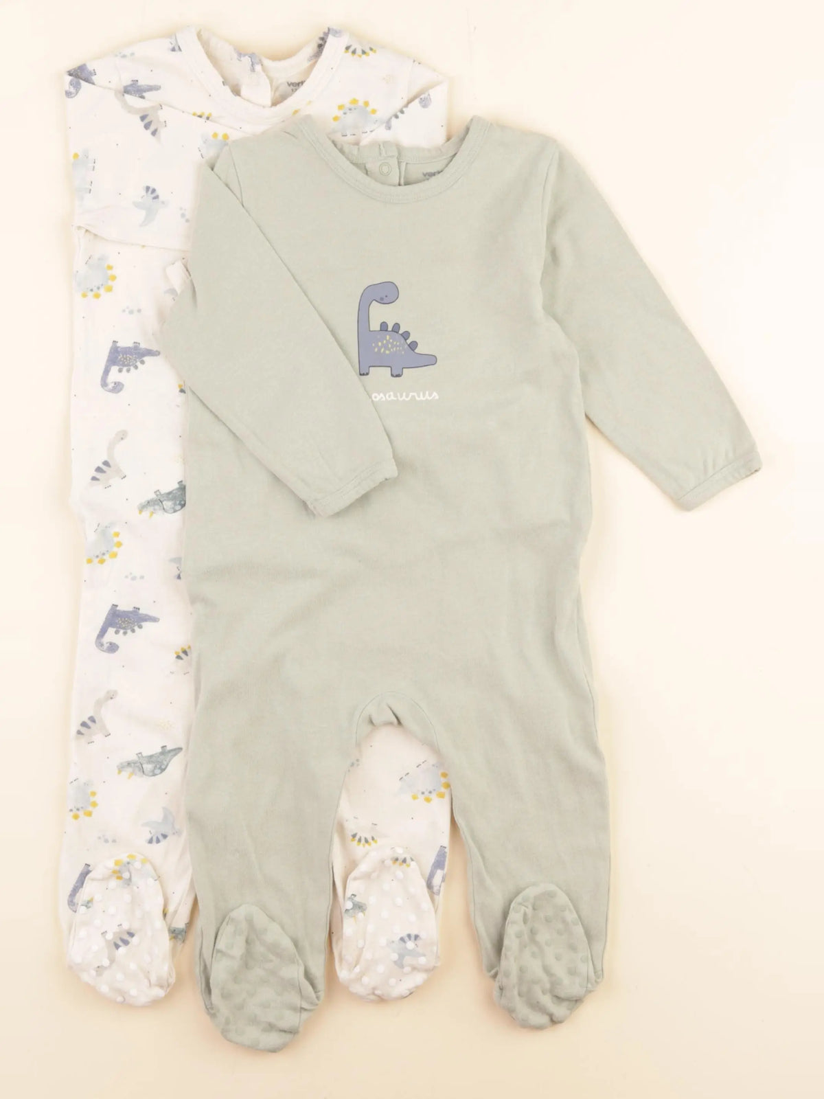 Vertbaudet - lot de 2 pyjamas coton blanc, vert - 12 mois