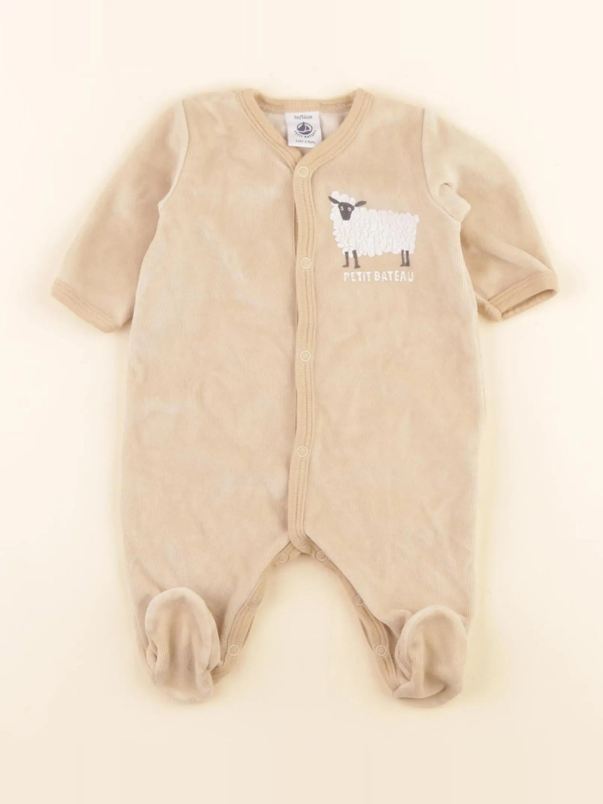 Petit Bateau - pyjama velours beige - 1 mois