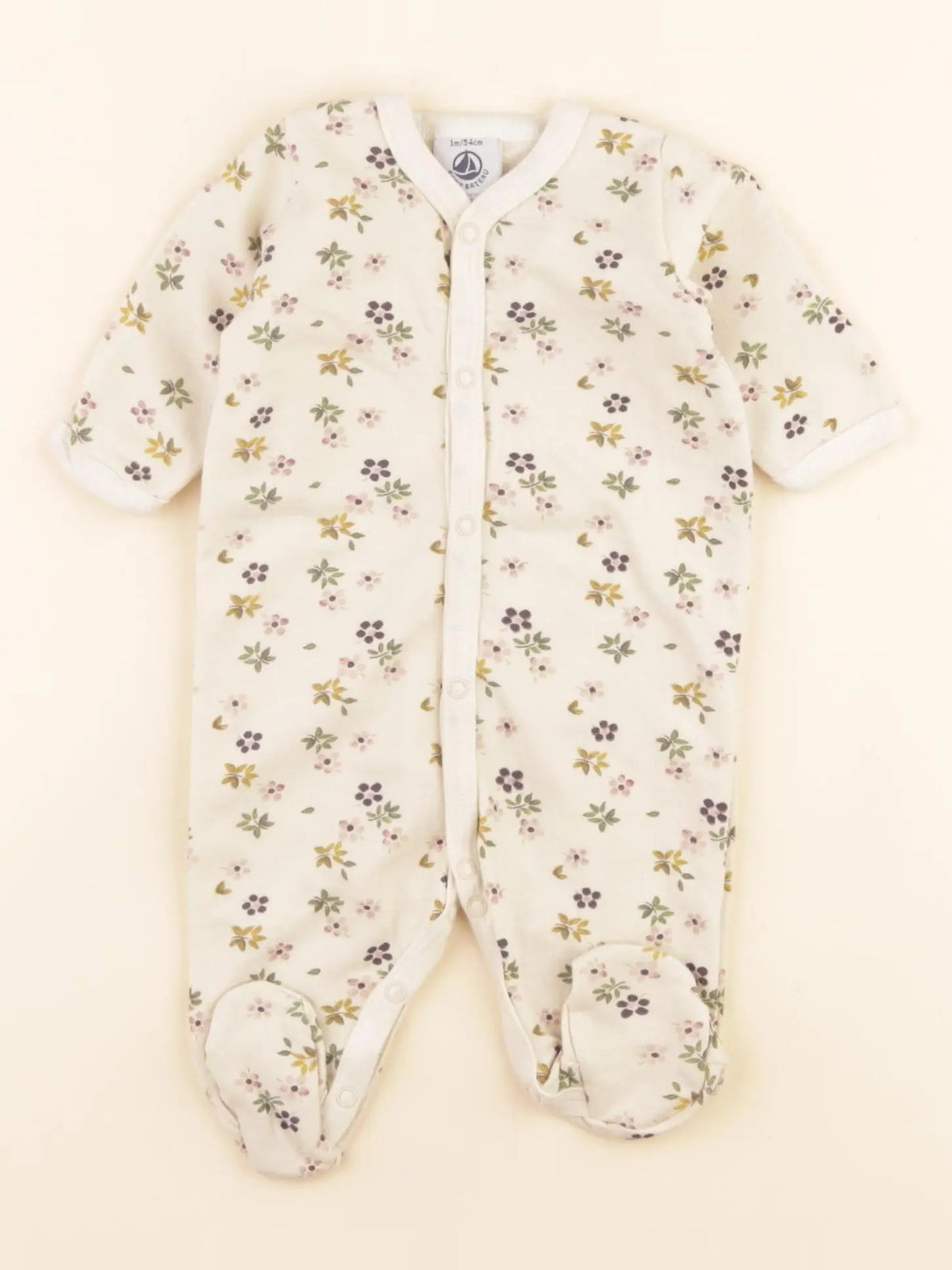 Petit Bateau - pyjama coton beige - 1 mois