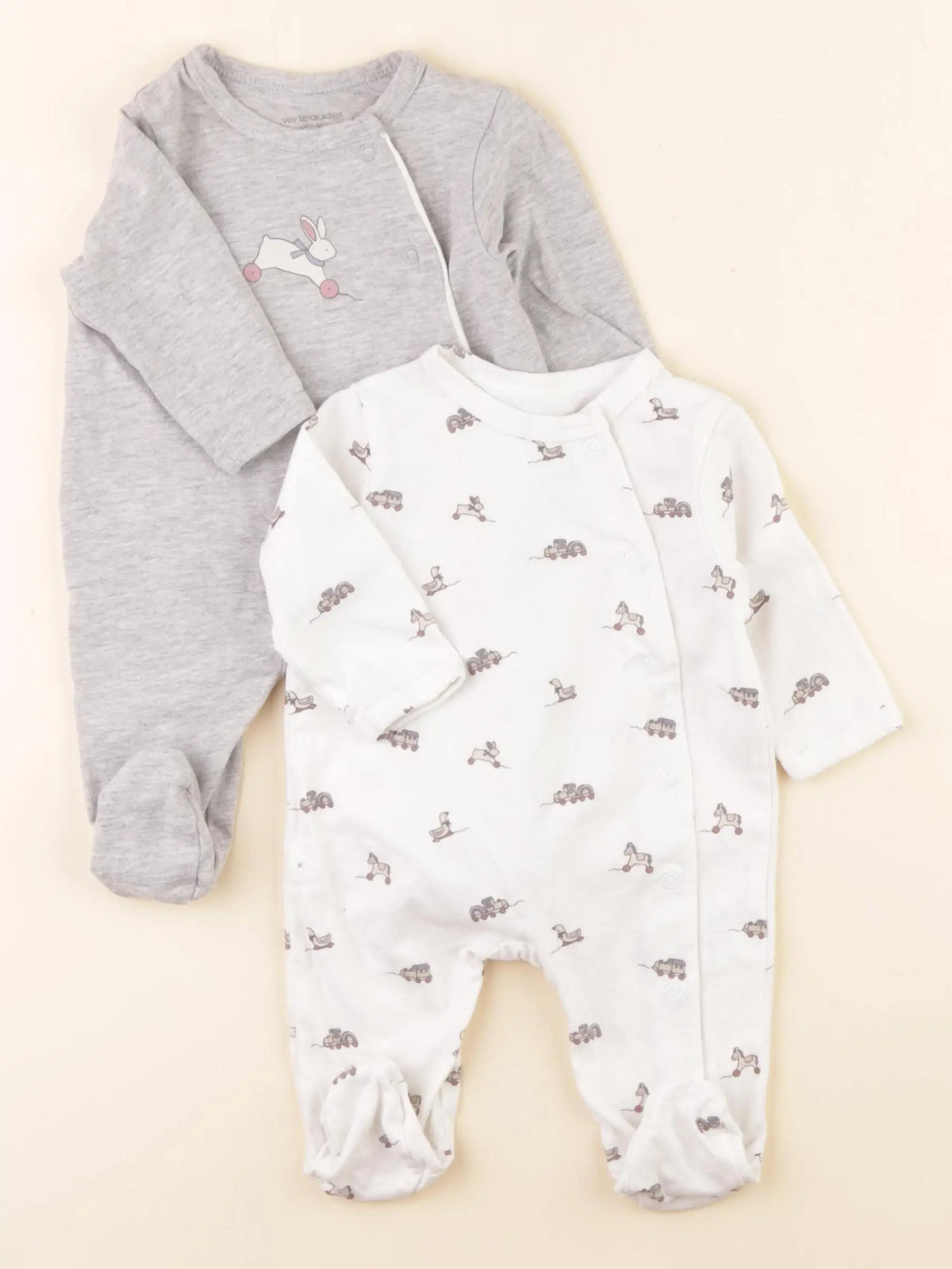 Vertbaudet - lot de 2 pyjamas coton gris, blanc - 1 mois
