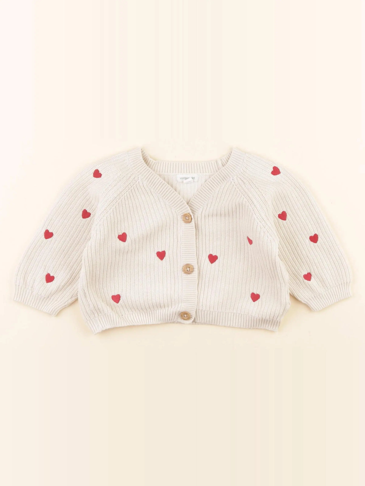 Vertbaudet - gilet beige, rouge - 6 mois