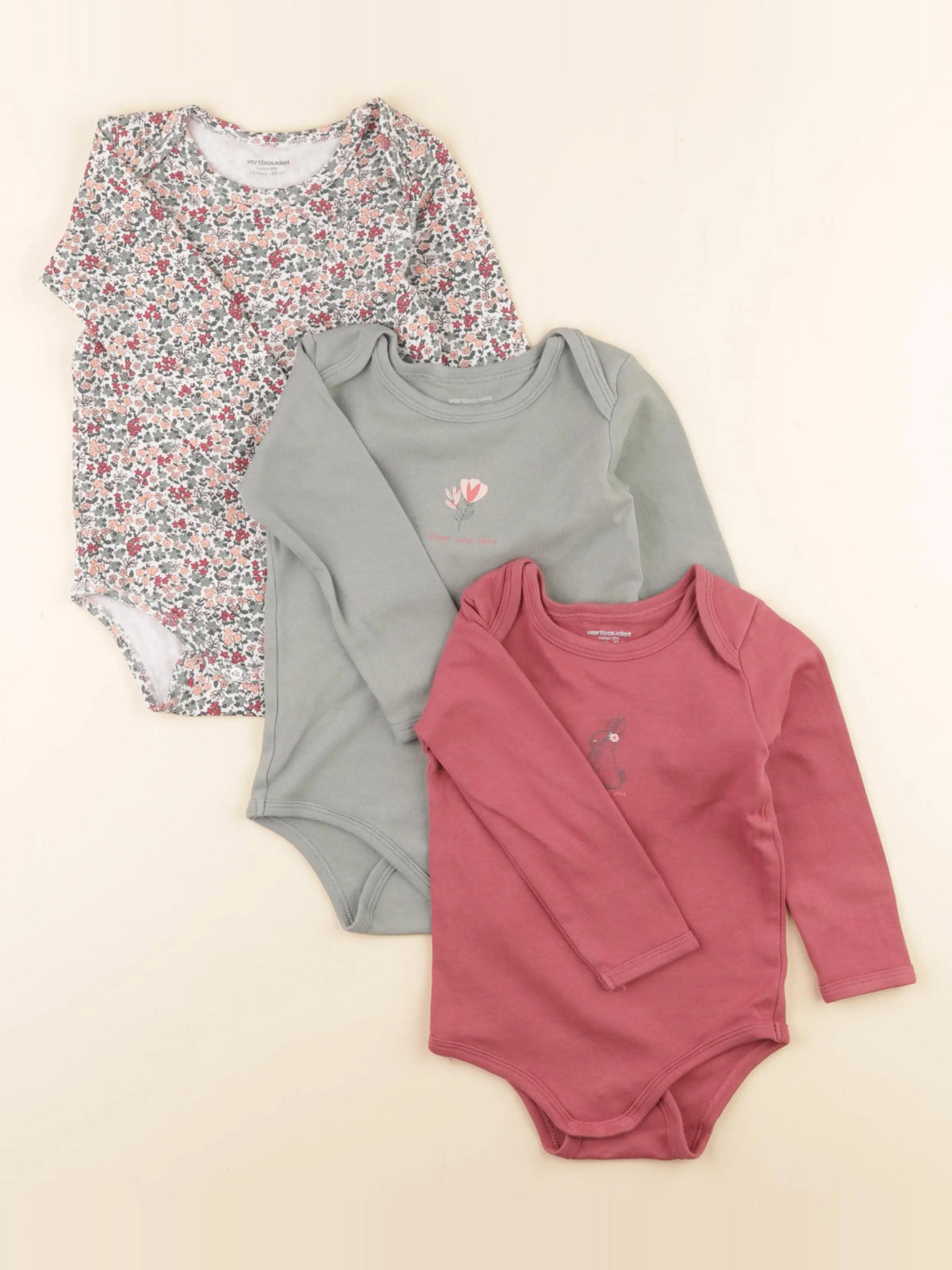 Vertbaudet - lot de 3 bodies en coton multicolore - 24 mois