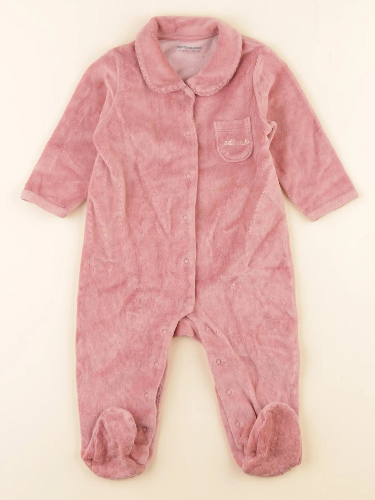 Vertbaudet - pyjama velours rose - 9 mois