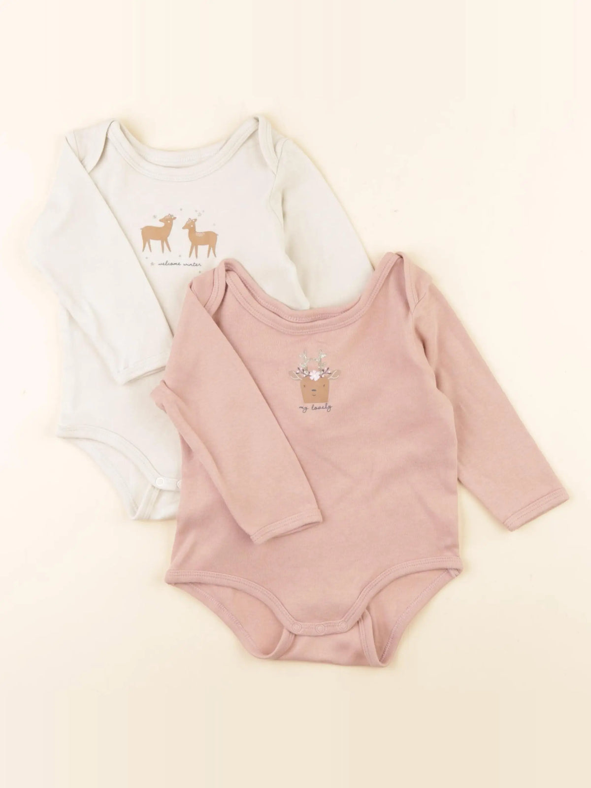 Vertbaudet - lot de 2 bodies en coton beige, rose - 12 mois