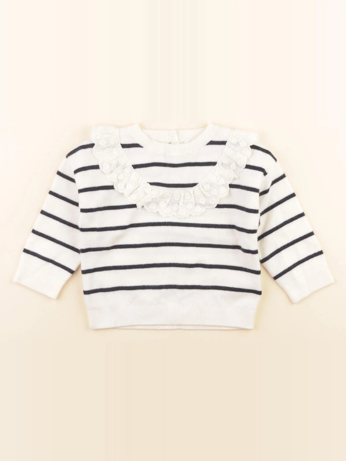 Vertbaudet - pull bleu, blanc - 12 mois