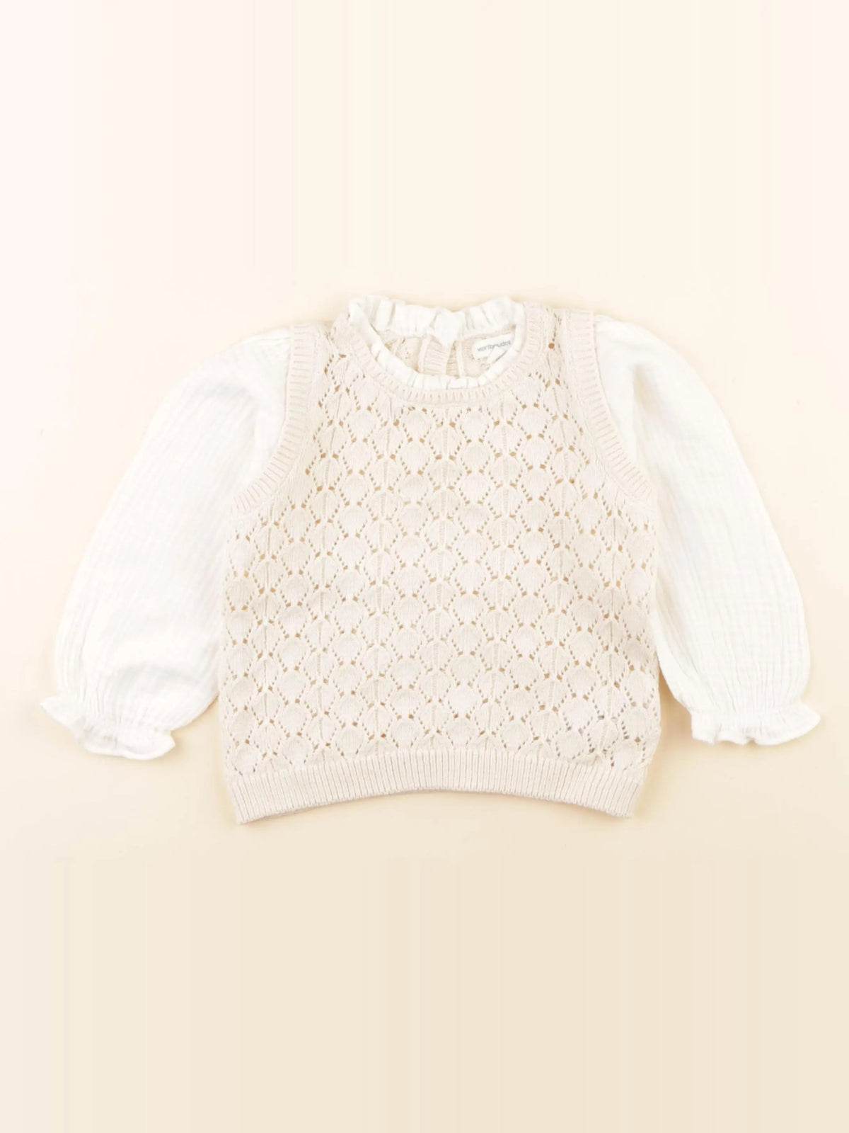 Vertbaudet - pull beige, blanc - 18 mois