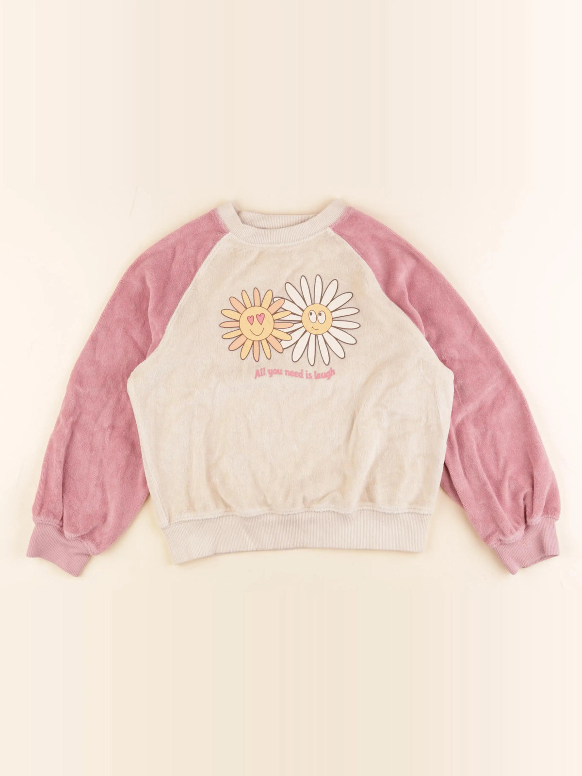 Vertbaudet - sweat beige, rose - 8 ans