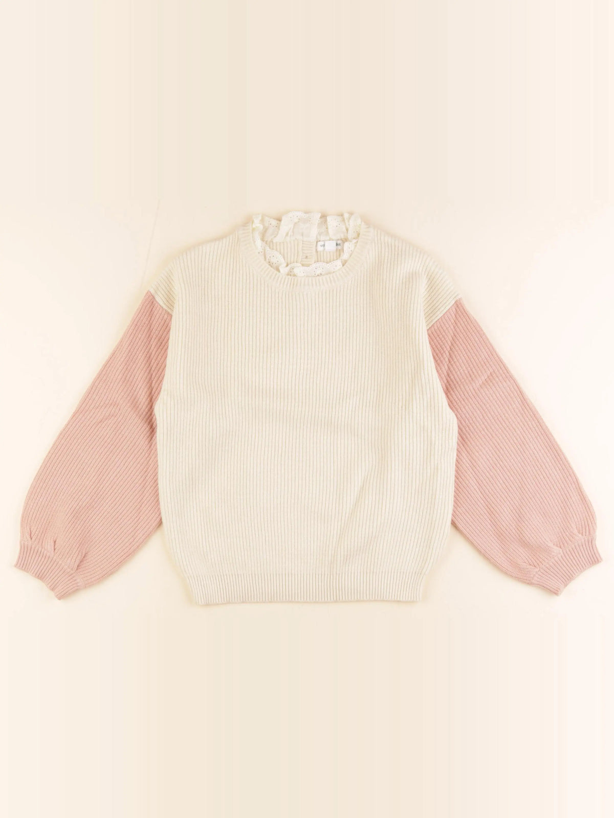 Vertbaudet - pull beige, rose - 8 ans