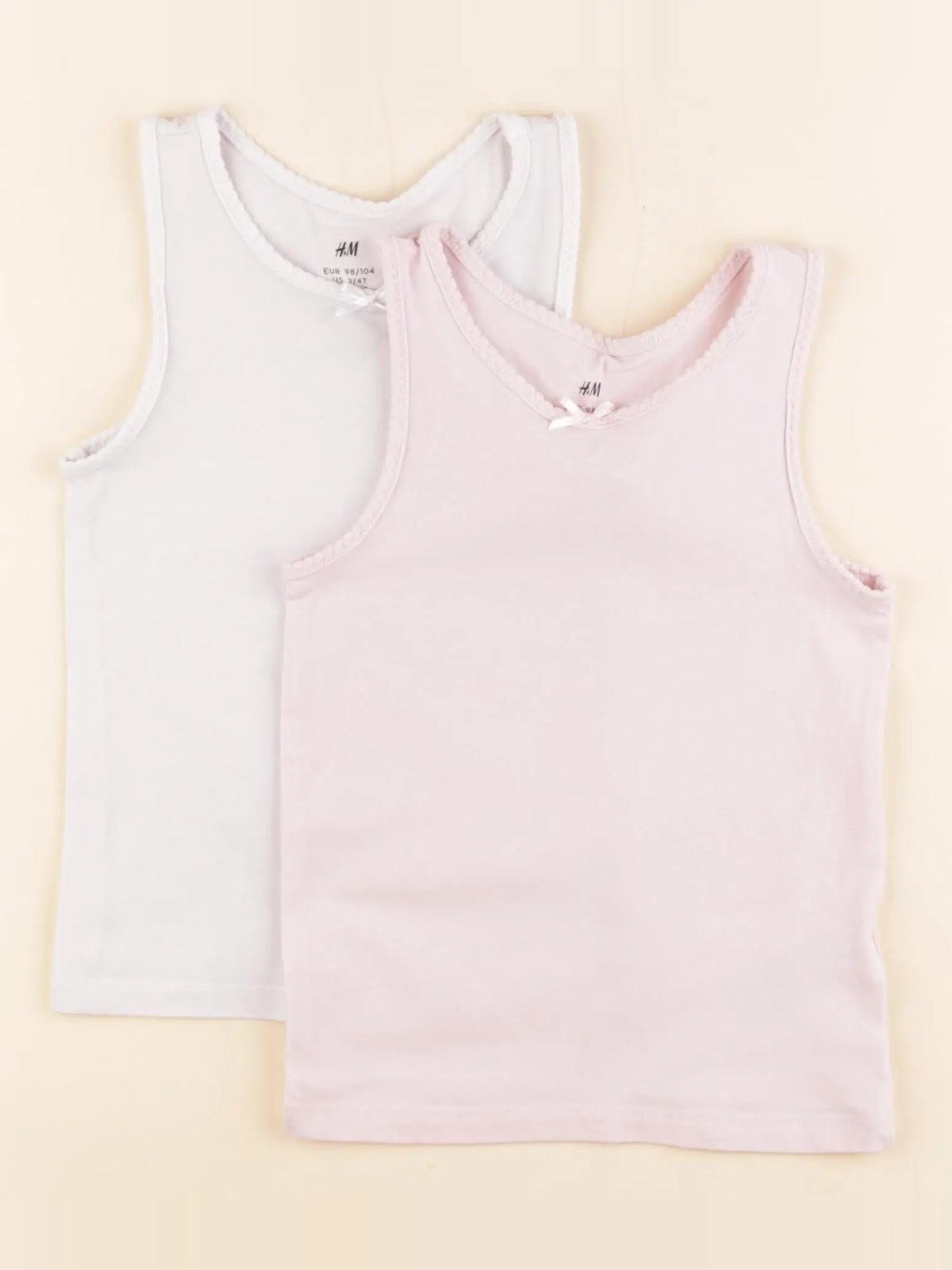 H&M - lot de 2 maillots de corps blanc, rose - 3/4 ans